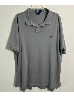 Ralph Lauren Men's 2XL Heavyweight Cotton Short Sleeve Polo Shirt Gray Y2K Comfy
